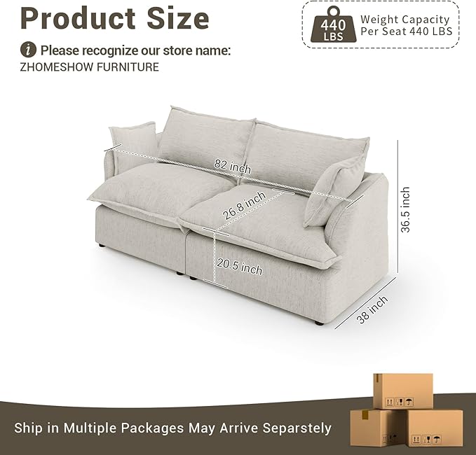 Lopzeho Oversized Cloud Modular Sectional Sofa, Comfy Down Filled Cloud Couch with Removable Cover, Modern Loveseat Couch, Deep Seat Sectional Couches for Living Room, Light Gray