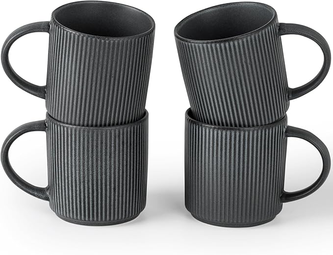 famiware Coffee Mug Set for 4, Star 12 oz Catering Mugs Cup Set with Handle for Coffee, Tea, Cocoa, Milk - Ceramic Stonewa...