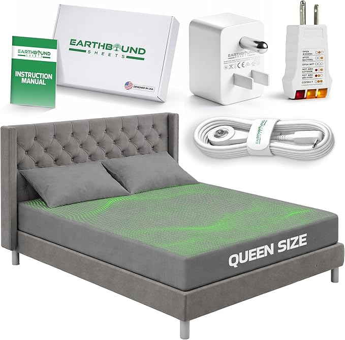Earthbound Grounding Well Bed Sheets Queen Size - 90% Organic Cotton, 10% Pure Silver Infused Sheet | Fitted Well Deep Pocket Groundingwell Bedsheet, Improve Sleep with Our Earthing Sheets - (Gray)