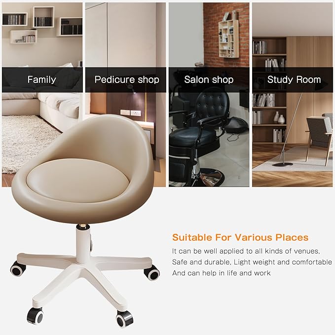 Walktory Round Rolling Stool with PU Leather Low Backrest, Hydraulic Height-Adjustable Swivel Chair for Spa, Salon, Tattoo, Massage, or Medical Office