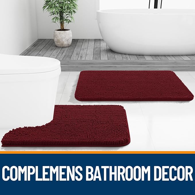 OLANLY Bathroom Rugs 70x46, Extra Soft Absorbent Chenille Bath Rugs, Rubber Backing Quick Dry, Machine Washable Bath Mats for Bathroom Floor, Tub and Shower, Home Decor Accessories, Burgundy