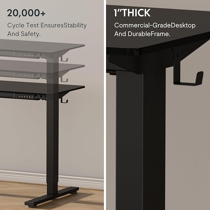 FLEXISPOT EN1 One-Piece Electric Stand Up Desk 55x28 Inches Home Office Computer Standing Table Height Adjustable Desk (Silver Frame + 55" Black Top, 2 Packages)