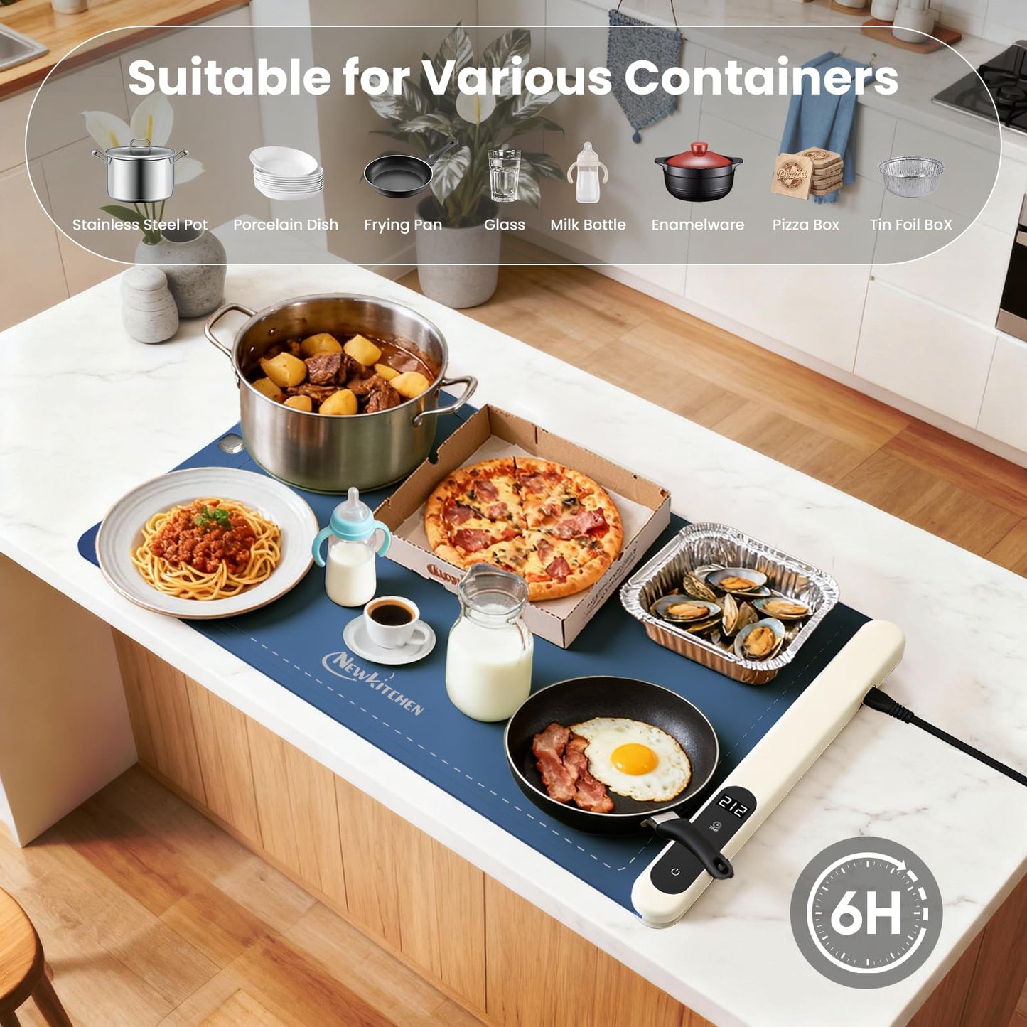 Warming Mat for Food, 24"x15" Food Warming Mat 6 Temperature & Timer Settings Upgrade Graphene Fast Full Surface Heating-Versatile Food Warmer for Gatherings, Parties, Everyday Use-Fruit Frost Blue