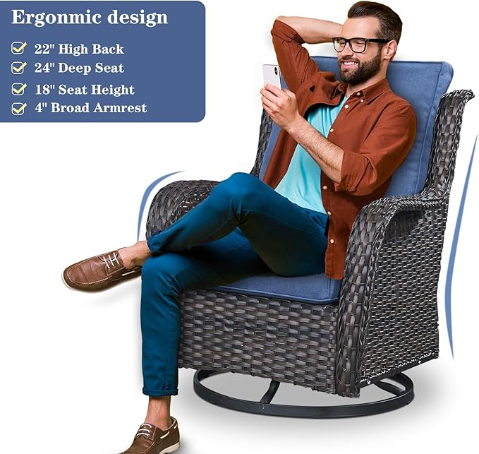 Belord Outdoor Swivel Rcoker Patio Chair - 3 Pieces Wicker Swivel Glider Chairs with Side Table, Patio Furniture Set for Porch Deck Balcony Garden