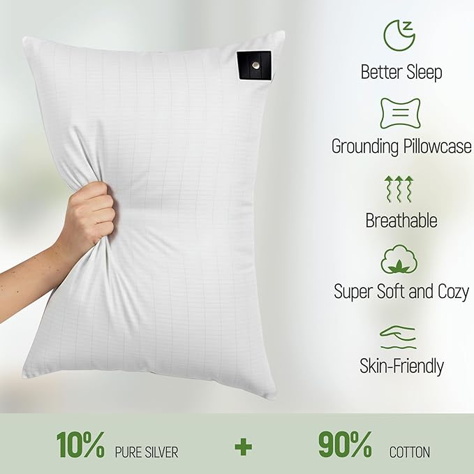 Groundingtop Grounding Pillow Case King,Earth Connected Pillowcase,Bedding.Improve Sleep,Reduce Pain,90% Organic Cotton,10% Silver Fiber (White, 30 * 20 inch)