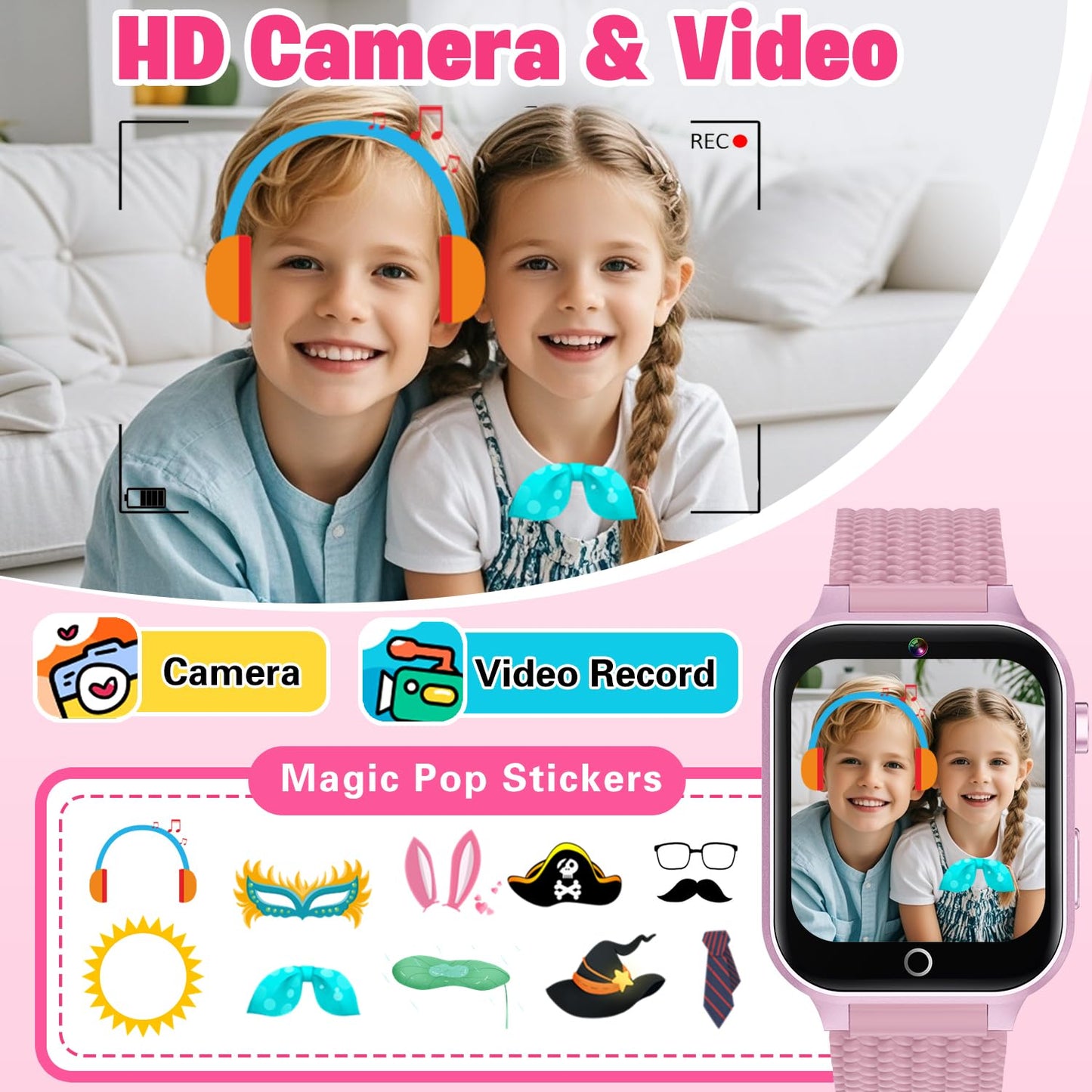 Kids Smart Watch for Girls Age 5-12, Kids Watch with 26 Games, Camera Music Player Pedometer Habit Tracking HD Touchscreen Flashlight Smart Watch for Kids Birthday Gifts for Girls Ages 6 7 8 9 (Pink)