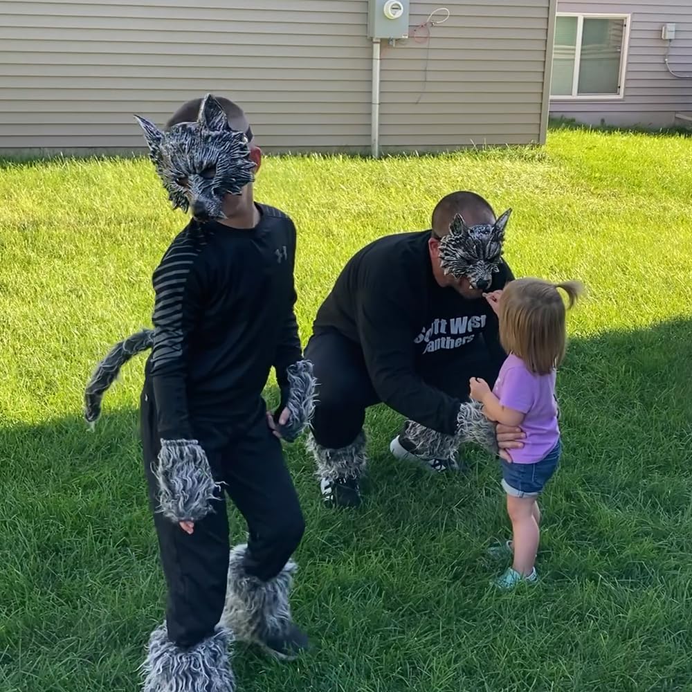 Luxtacular Werewolf Wolf Costume for Men Women Halloween Costumes Accessories Kit with Wolf Mask,Gloves,Legging,Tails for Adult,4 Pcs