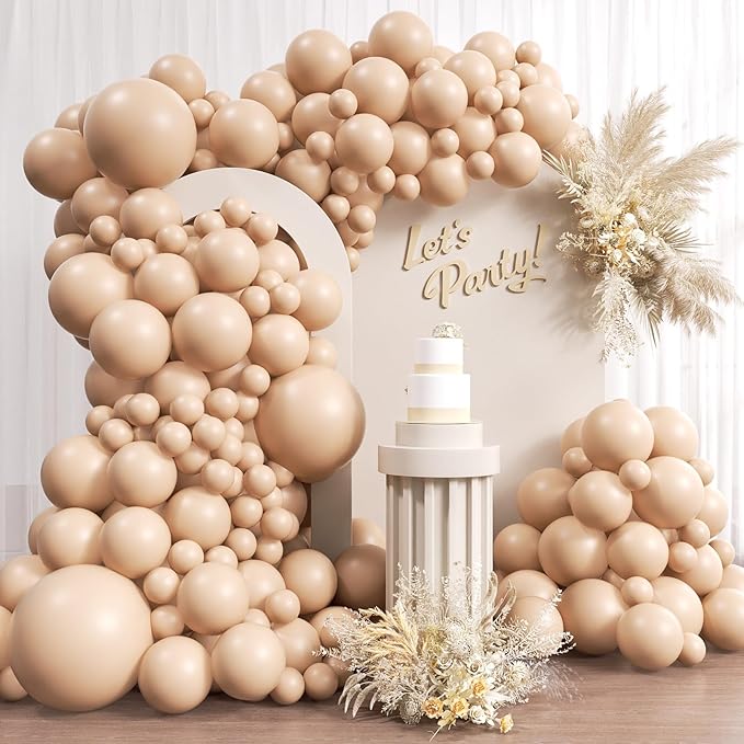 Awenztech 110pcs Nude Balloon Arch Garland Kit, 18 12 10 5 inch Apricot Balloons Different Sizes for Birthday Party Decora...