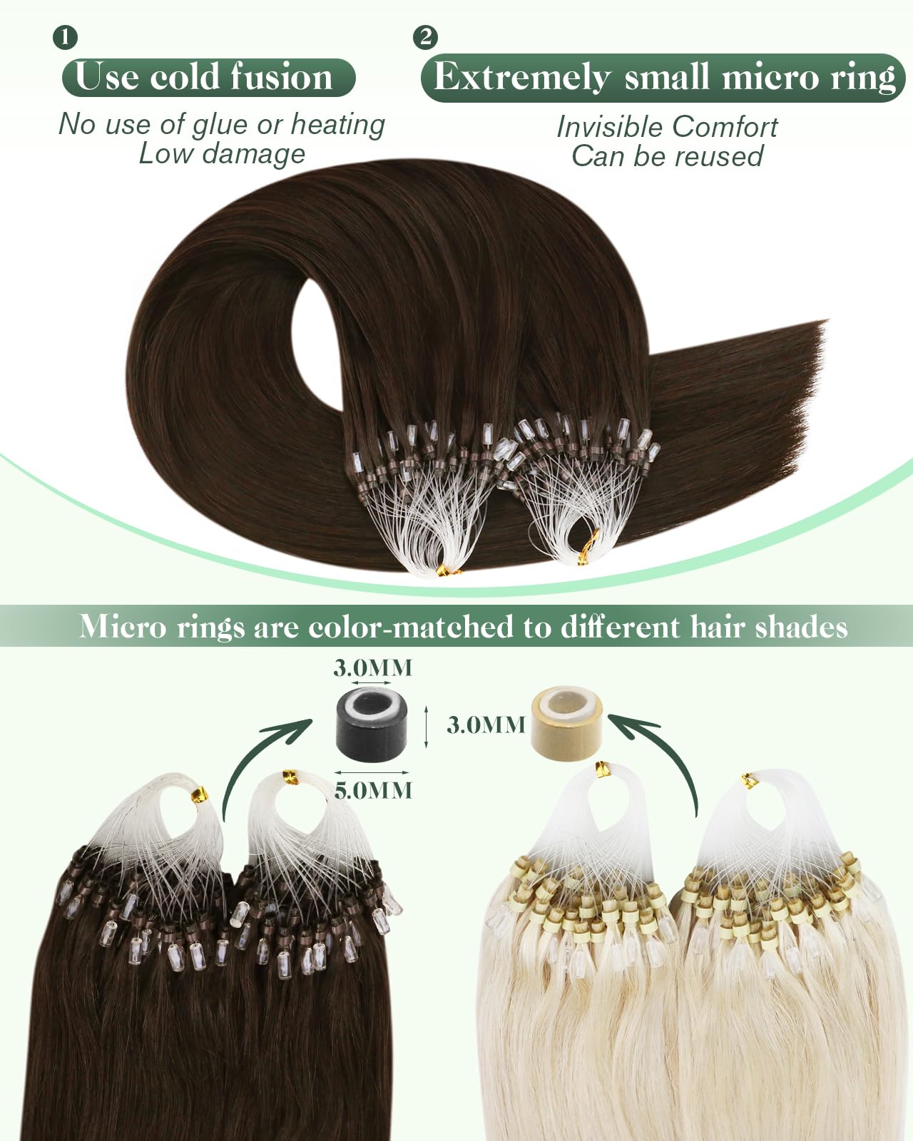 Ugeat Brown MicroLink Hair Extensions Human Hair 24 Inch Dark Brown Micro Bead Hair Extensions Real Human Hair Long Length 1g/s