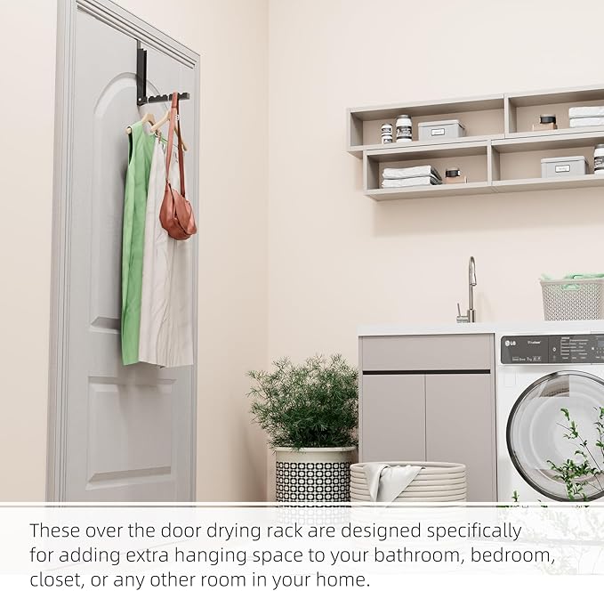 2 Pack Over The Door Hanger, Folding Over The Door Drying Rack for Laundry,Foldable Over The Door Clothes Hanger,Small Clothes Drying Rack for Dorm Portable Black