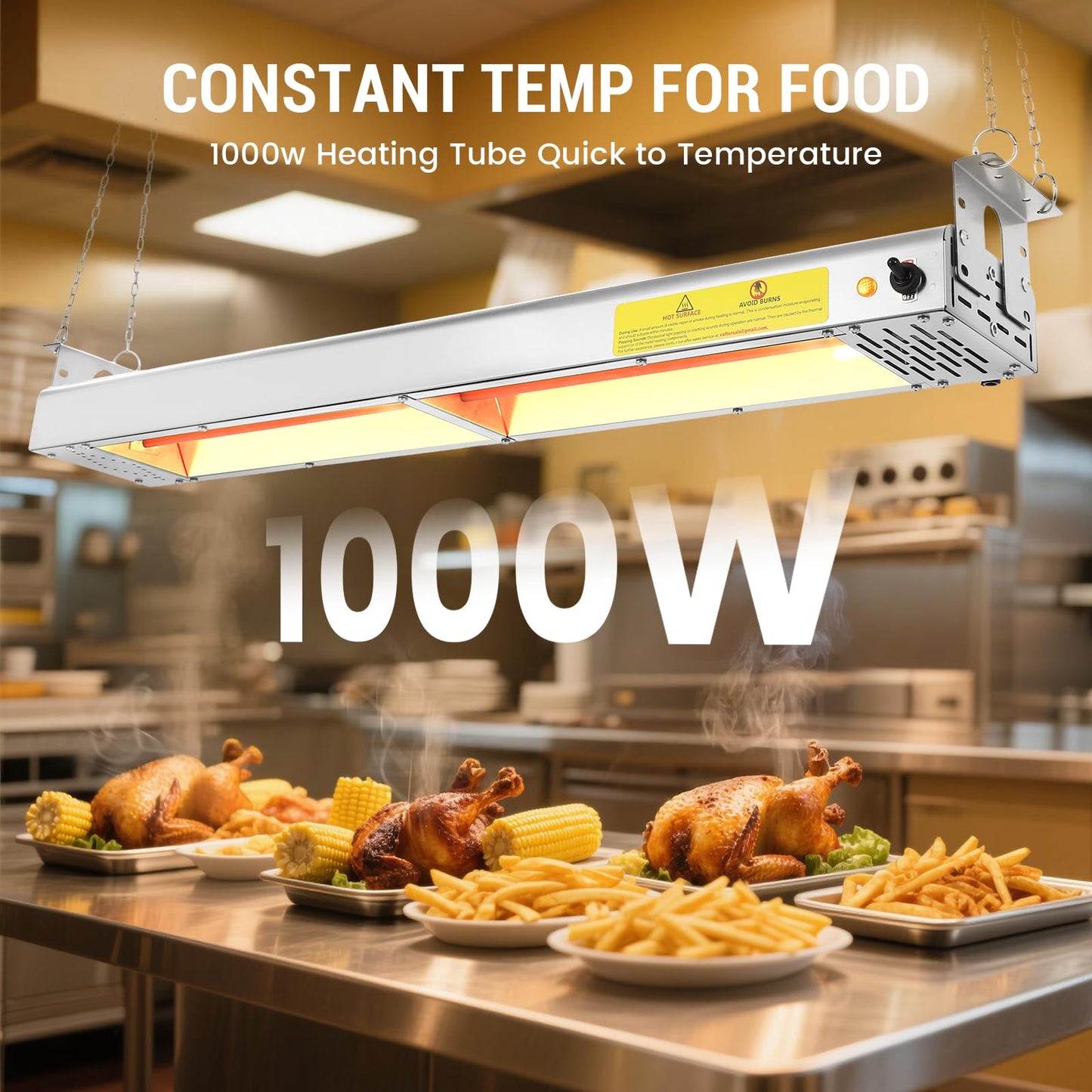 Hiteemer 36-Inch Food Heat Lamp - 1000W Commercial Food Warmer Lamp Overhead Stainless Steel Catering Heat Lamps Electric Strip Heater for Restaurant Buffet Parties Kitchen, Silver 115V