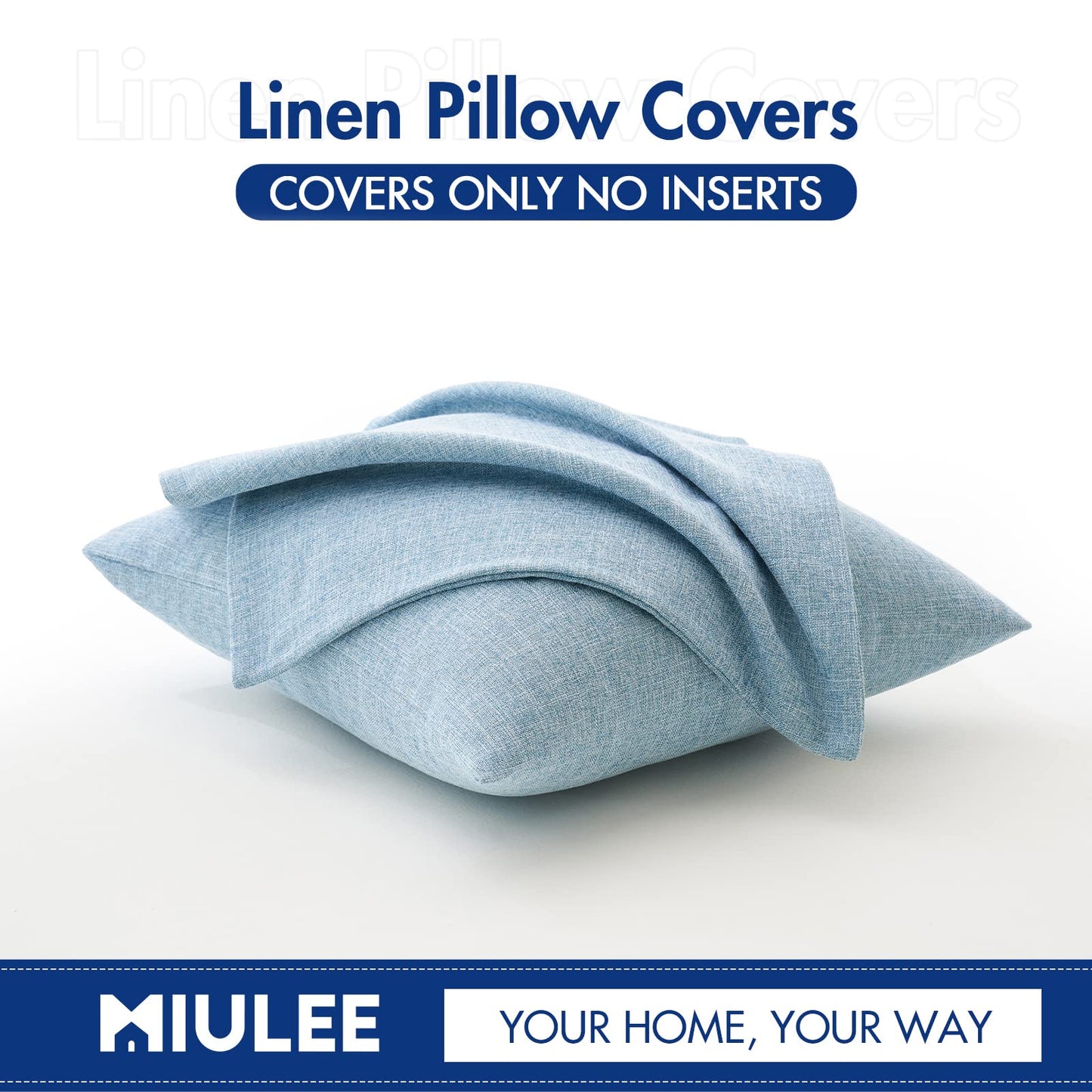 MIULEE Pack of 2 Decorative Linen Burlap Coastal Pillow Covers Farmhouse Boho Accent Pillowcases for Sofa Car Couch Bedroom Living Room Decor 20x20 Inch Light Blue