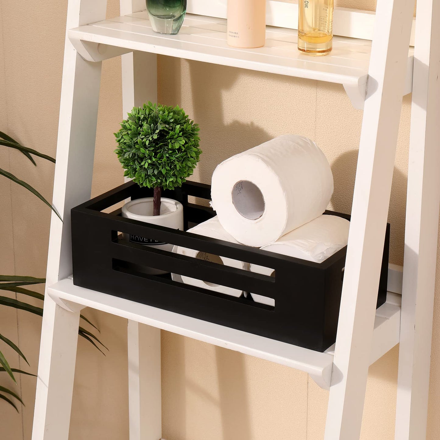 Black Decor Box Wooden Toilet Tank Paper Basket with Handles for Organizing,Bathroom Decor Box for Toilet Paper Storage