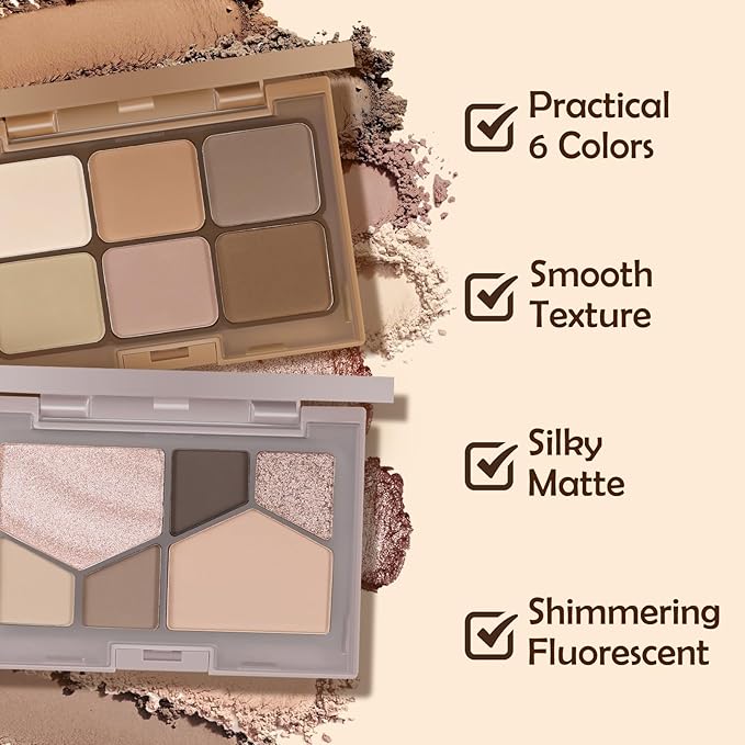 Boobeen 6 Colors Nude Eyeshadow Palette, Matte Shimmer Eyeshadow Makeup Palette for Neutral Smokey Bronze Eye Makeup