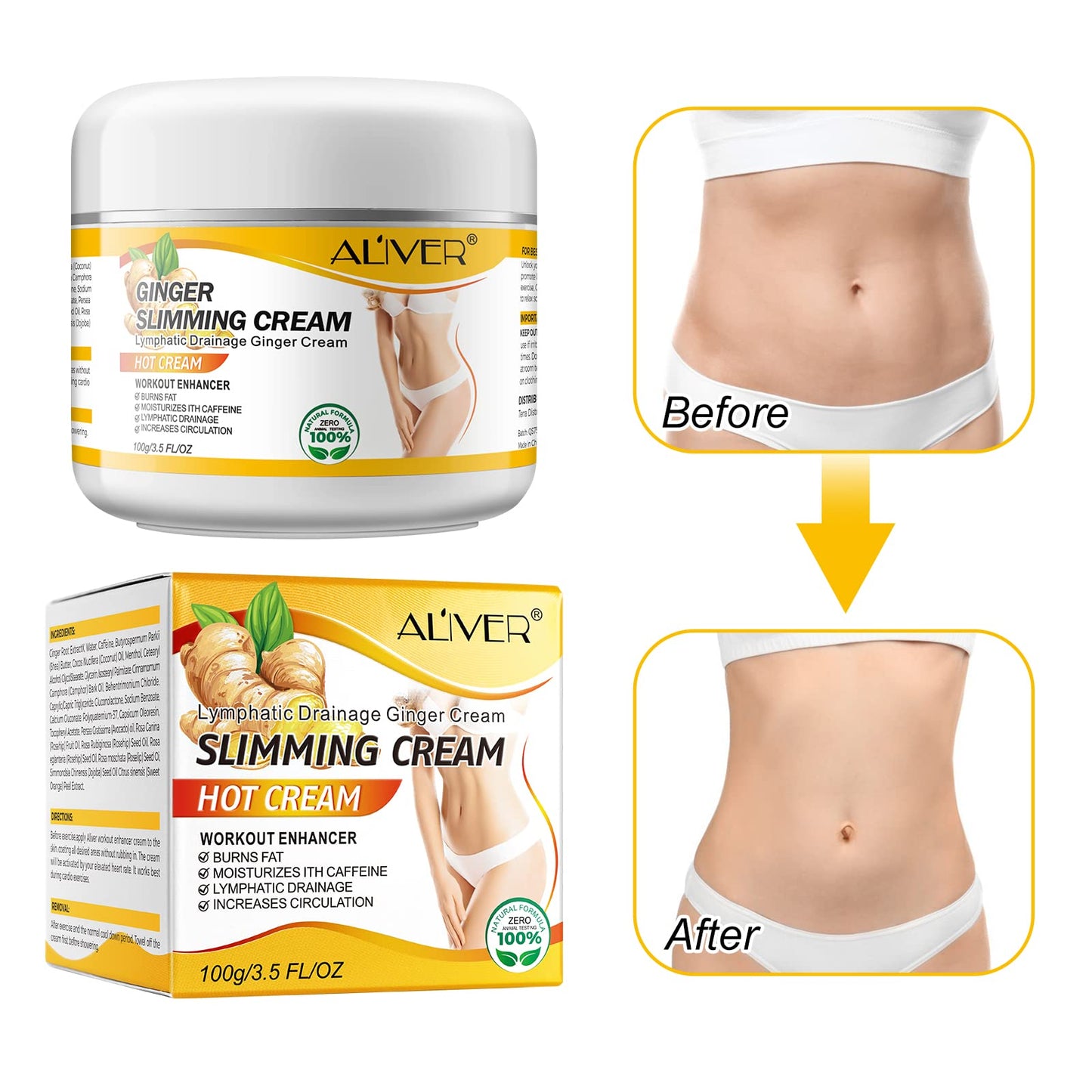Ginger Slimming Cream - Hot Fat Burning Weight Loss Full Body Anti-Cellulite Cream for Belly, Perfect for Cellulite, Soothing, R