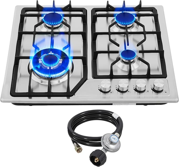 22″x20″ Built in Gas Cooktop 4 Burners Stainless Steel Stove with NG/LPG Conversion Kit Thermocouple Protection and Easy t...