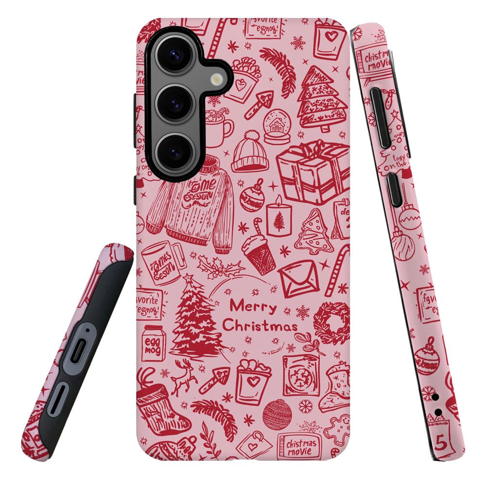 DJSOK Compatible with Samsung Galaxy S24,Frosted PC Anti-Scratch Shockproof Case - Christmas Red Hat Tree