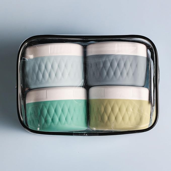 Travel Containers for Toiletries, Silicone Cream Jars BPA-Free, TSA Approved 2oz Travel Size Containers, Leak-proof Silicone Jars with Lid for Cosmetic Face Hand Body Cream (4 Pack)