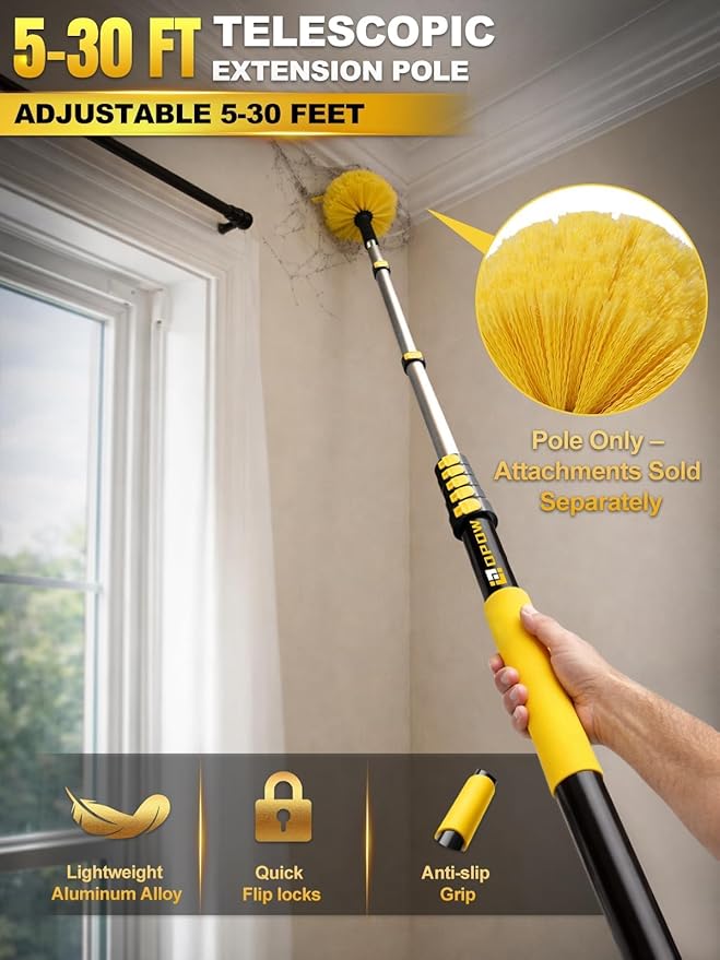 7-30 FT Telescopic Extension Pole, Multi-Purpose Aluminum Alloy Telescoping Rod with Universal Twist-on Metal Tip Flip-Lock Design, for Painting Cobweb Dusting, Window Cleaning, Christmas Lights