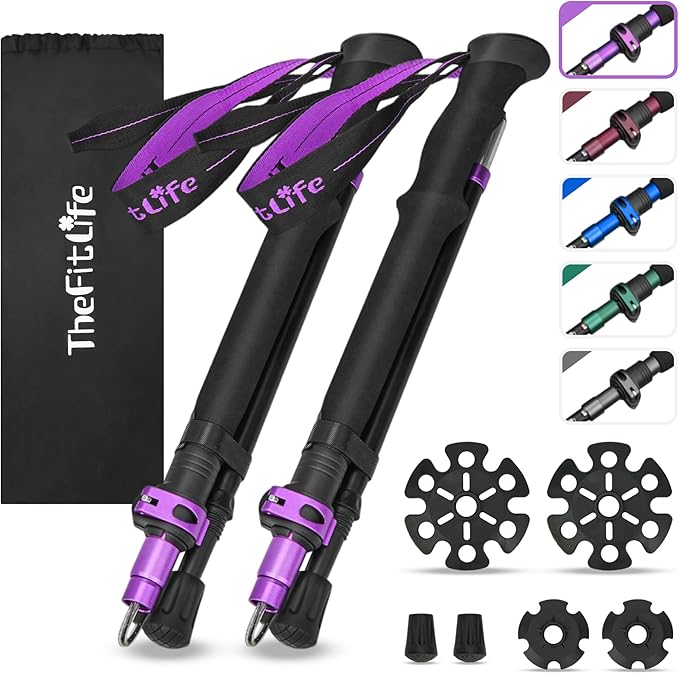 TheFitLife Collapsible Trekking Poles for Hiking – Lightweight Folding Walking Sticks for Men and Women with Extra-Long Fo...