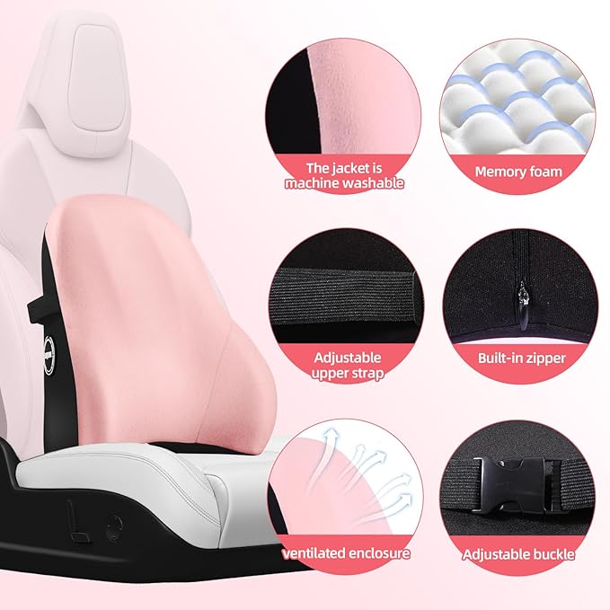 LIQUN Memory Foam Seat Waist Pillow, for Office Chair, Car, Game Chair Lower Back Pain Relief and Improve Posture Lumbar Support Pillow, (Black)