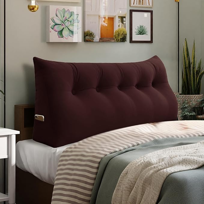 Bed Wedge Headboard Pillow - College Dorm Reading Pillow Back Support While Sitting in Bed - Ergonomic Lumbar Pillow Body Positioning Bed Pillow - Velvet Maroon 59IN