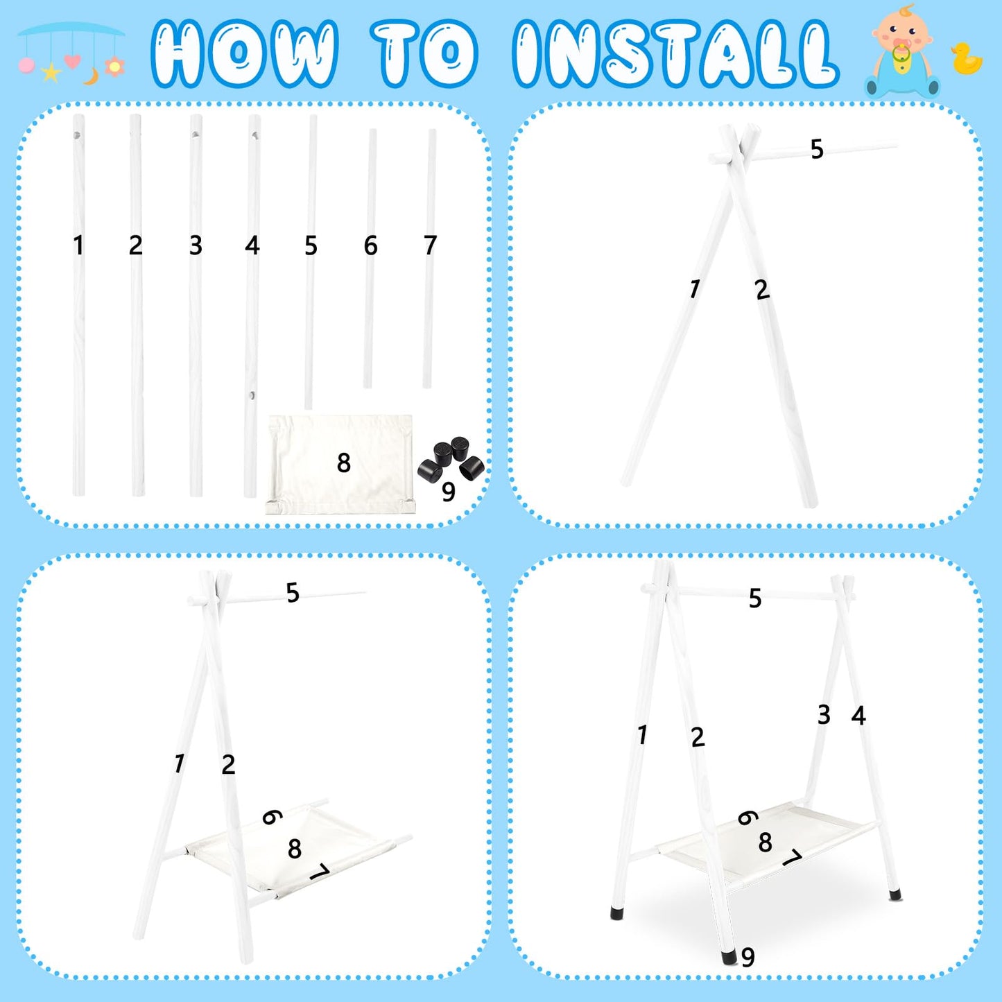 Queekay Baby Clothing Rack for Baby Shower Toddlers Wooden Kids Dress up Rack with Storage Shelf for Toddler Dogs Pets Small Clothes Kids Garment Closet(28.7" H, White)