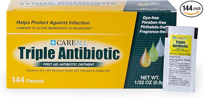 CareAll Triple Antibiotic Ointment (144 Pack), 0.9gr Foil Packet. First Aid Ointment That Prevents Infection in Minor Cut...