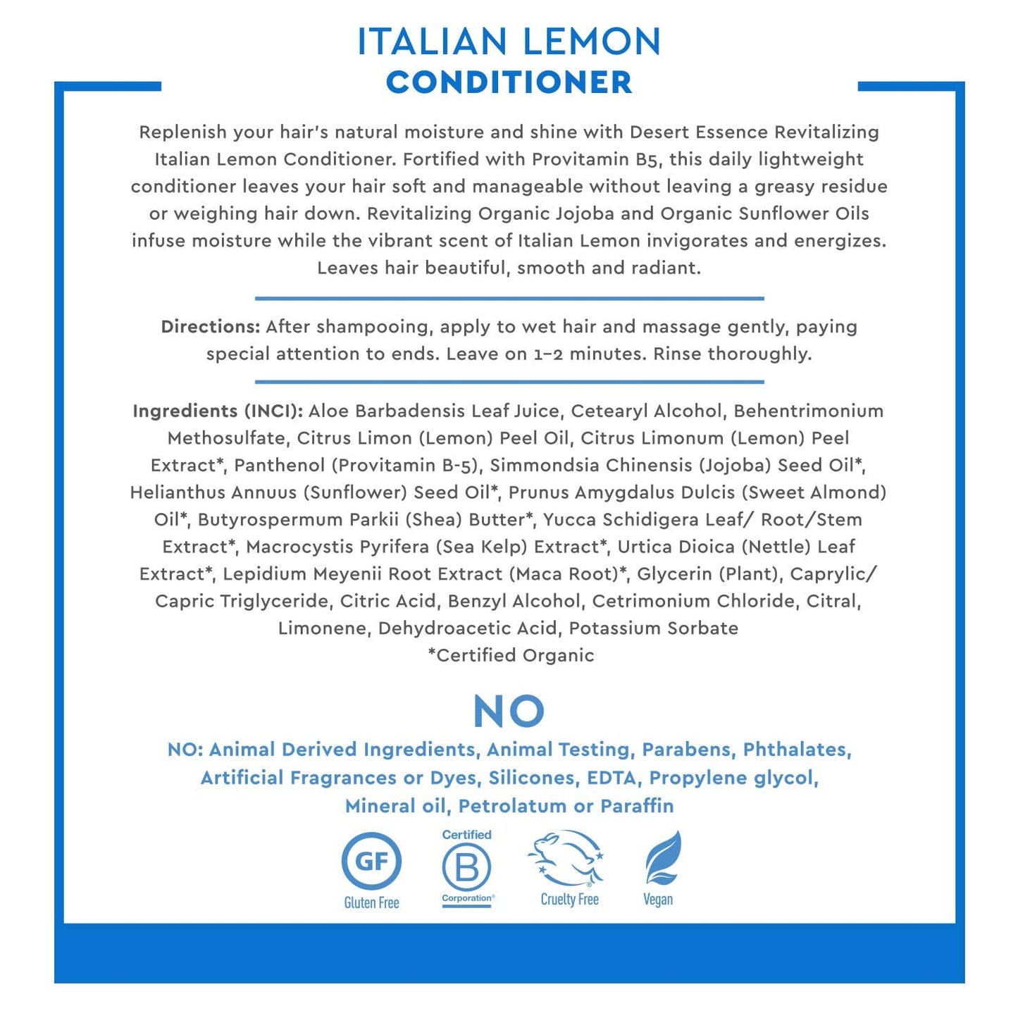Desert Essence Italian Lemon Conditioner - 8 Fl Ounce - Revitalizing Hair Detangler - Adds Volume - Shine & Strength - Scented -
