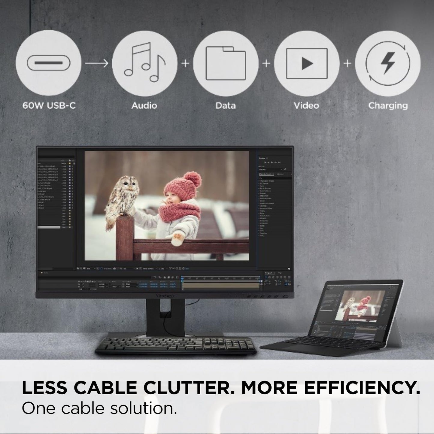 Viewsonic Vg245 24 Inch Ips 1080P Monitor Designed For Surface With Advanced Ergonomics, 60W Usb C, Hdmi And Displayport