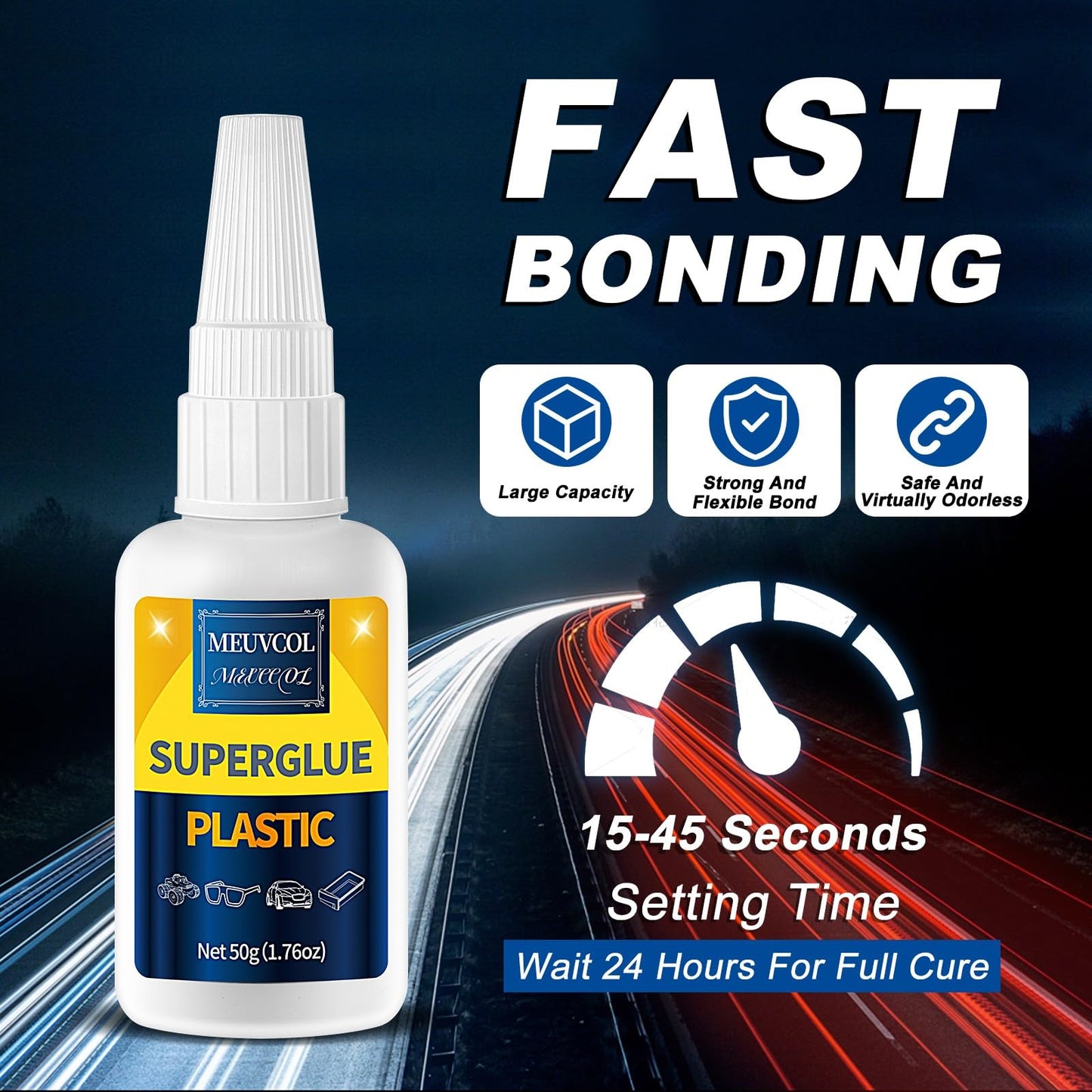 Meuvcol Super Glue for Plastic 100g, Heavy Duty Plastic Model Glue Kit for Legos and Miniature, Strongest Plastic Adhesive Bonder for PLA, 3D Print, Car, ABS, PVC, Acrylic, Craft, Best Plastic Glue