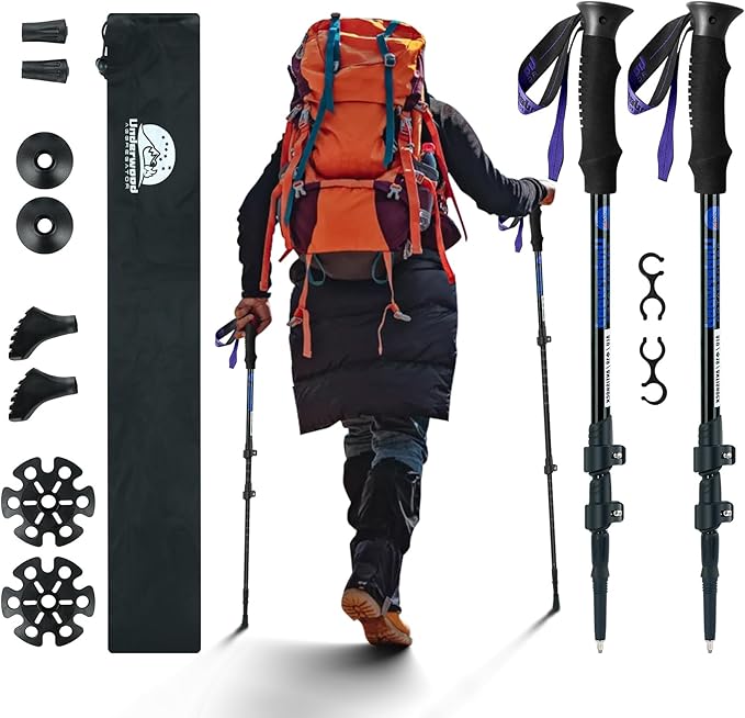 Collapsible Trekking Poles for Hiking 2 Pack - Adjustable Aluminum Hiking Poles, Lightweight Walking Sticks for Women, Me...