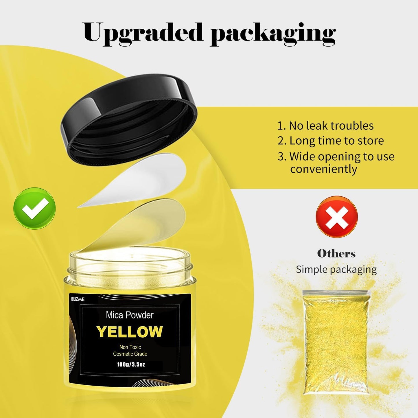 Yellow Mica Powder Pigment(100g) Big Bottle Pigment Powder Multipurpose DIY Arts and Crafts Additive, Woodworking, Epoxy, Resin, Natural Bath Bombs, Paint, Soap,Nail Polish, Lip Gloss(Yellow, 3.5oz)