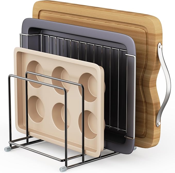 PLUVON Cutting Board Organizer-1.6in Wide Kitchen Cutting Board Holder Stand for Pan,Baking Sheets,Cookie Sheets with 4 Sl...