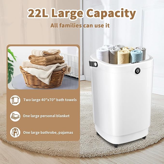Towel Warmers for Bathroom Bucket，Luxury Large Spa Towel Hot Warmer Bucket Style-Hot Towels in 10 Minutes-Fits Up to Two 40"X70" Oversized Towels - Bathrobe, Towel, Blanket-Gray