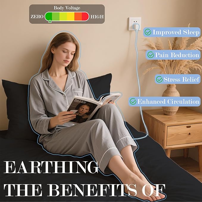 Ali King Grounding Sheets - California King Size, Soft Cotton with Silver Fiber, 15'' Deep Pocket Earth Grounding Fitted Bed Sheets for Improved Sleep (Black, California King 72''*84''*15'')