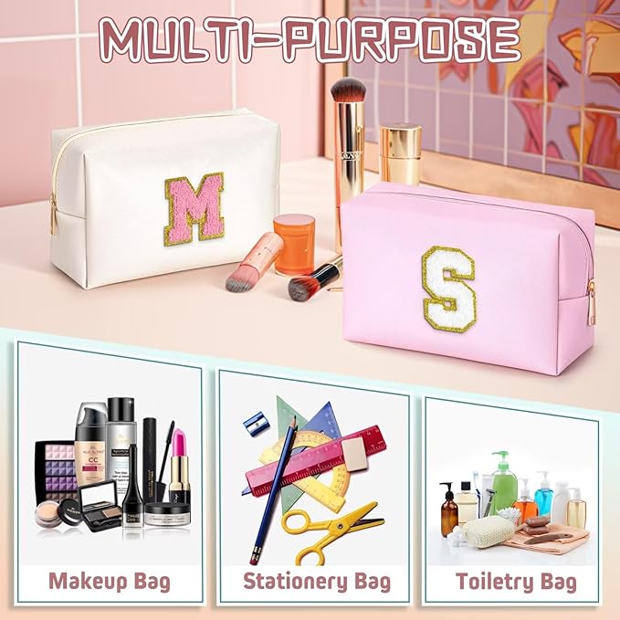 TOPEAST Preppy Makeup Bag, Small Cosmetic Travel Bags for Women, PU Leather Waterproof Toiletry Bag with Zipper, Personalized Birthday Gift for Women Girl, Preppy Gifts for Girl (Pink Z)