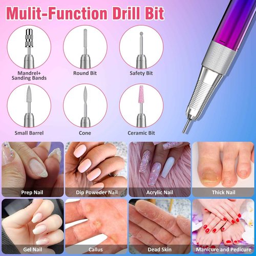 Ecagewill Professional Electric Nail Drill Machine, Gradient Color 35000 RPM Rechargeable Efile Nail,with TFT Display Portable Electric Nail File for Acrylic Nails Manicure Pedicure