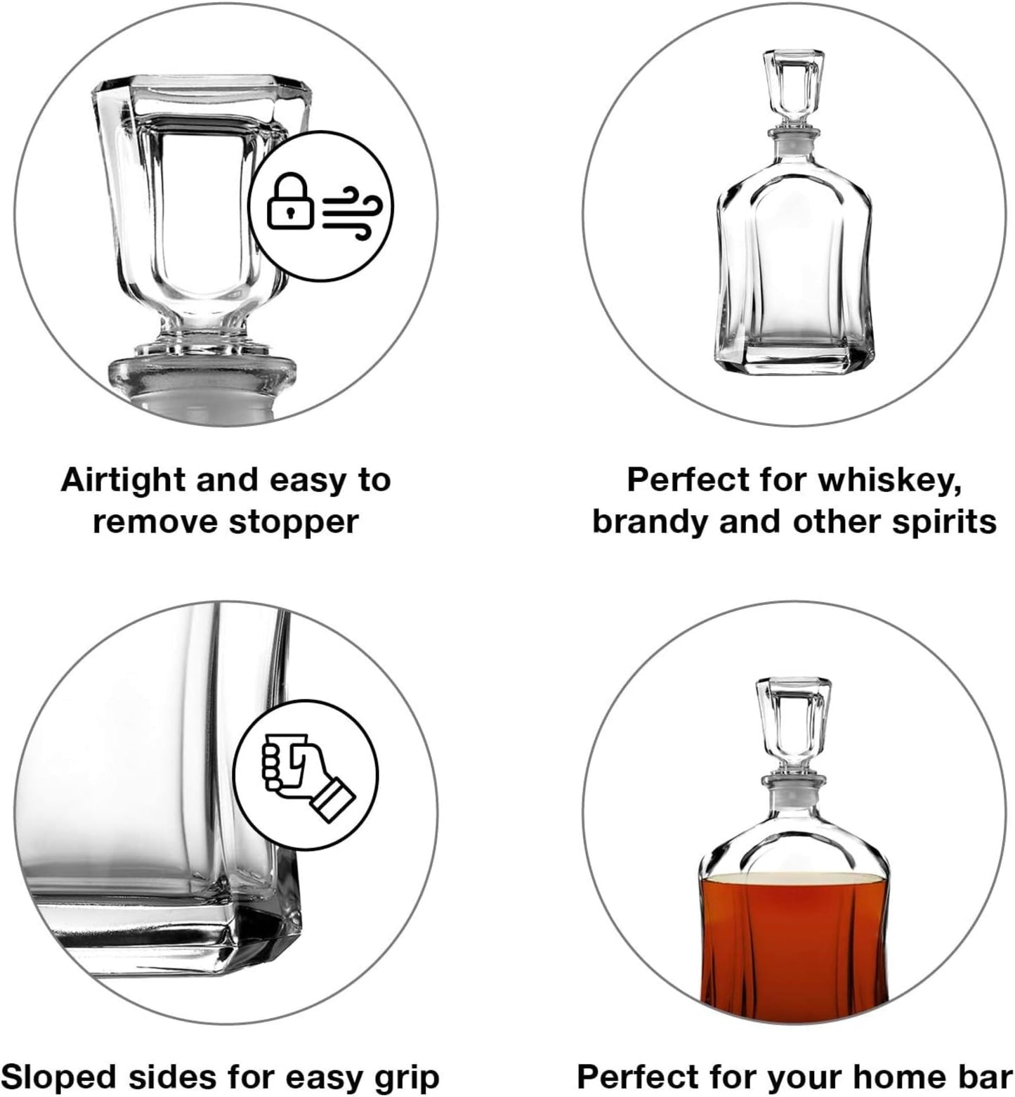 Bormioli Rocco Capitol Glass Decanter, Airtight Geometric Stopper, 23.75 oz Whiskey Decanter for Wine, Bourbon, Brandy, Liquor, Juice, Made in Italy.