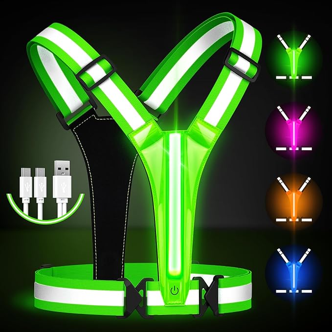 Fokia Kunbio LED Reflective Running Vest Gear,Light Up Vest Runners Night Walking USB Rechargeable,Up to 11hrs Light with ...
