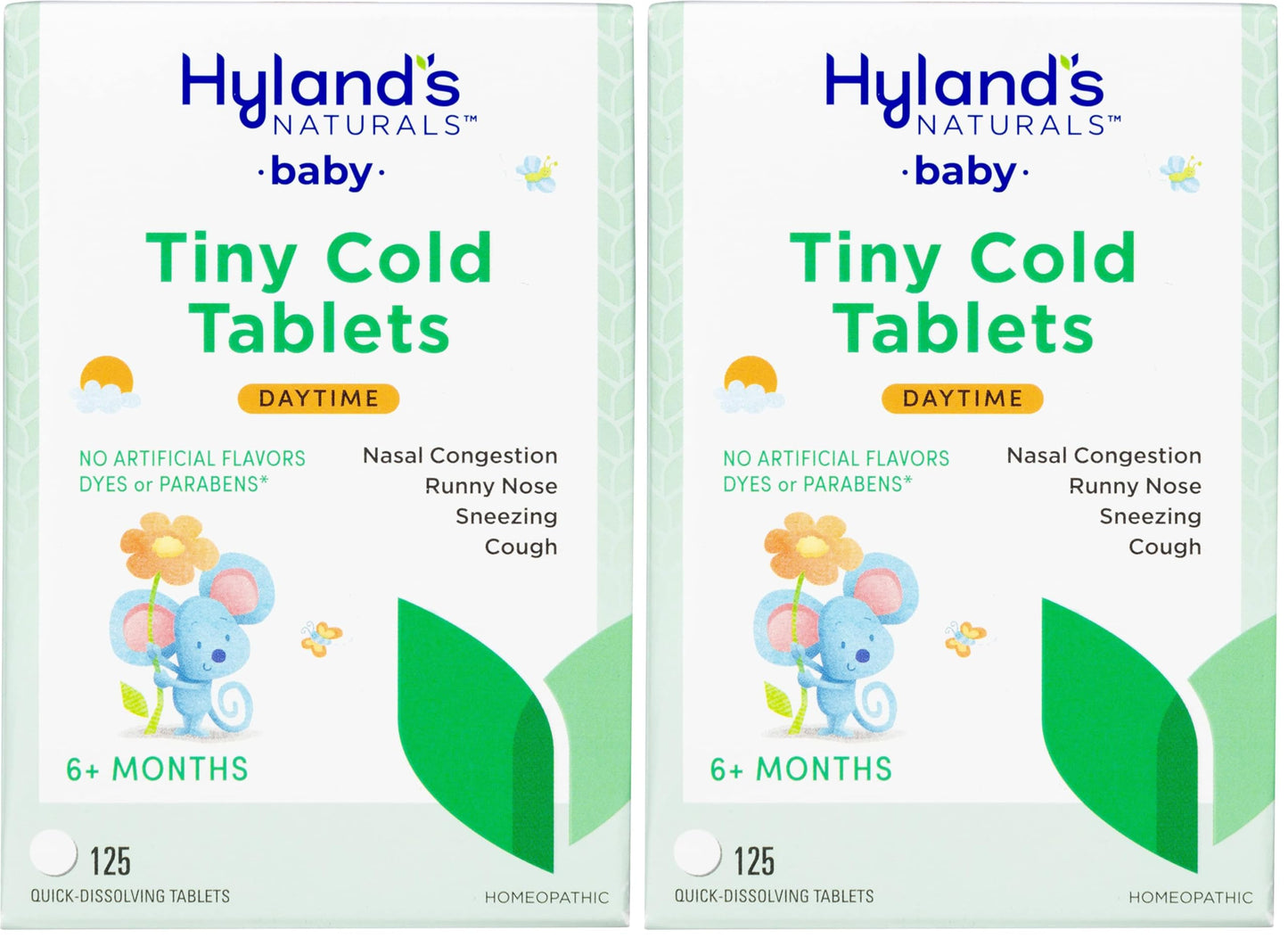 Hyland's Baby Tiny Cold Tablets, Natural Relief of Runny Nose, Congestion, and Occasional Sleeplessness Due to Colds, 125 Quick-Dissolving Tablets (Pack of 2)
