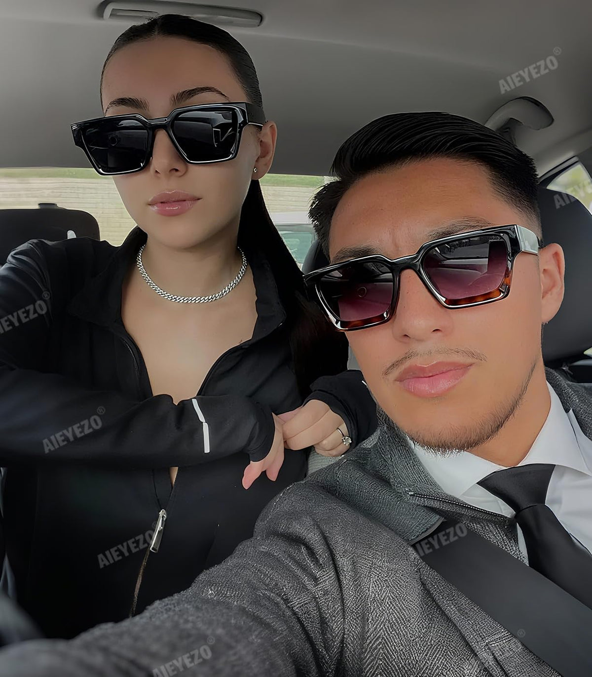 AIEYEZO Square Sunglasses for Women Men Square Thick Frame Sun Glasses Simple Designer Style Shades (Black/Grey + Black Leopard/Grey Gradient)