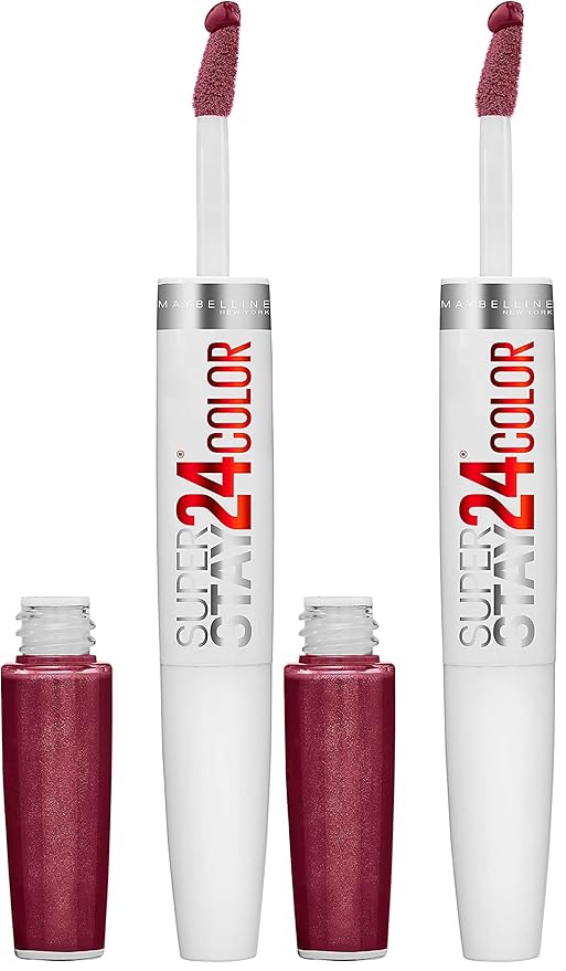 MAYBELLINE Super Stay 24, 2-Step Liquid Lipstick Makeup, Long Lasting Highly Pigmented Color with Moisturizing Balm, Unlimited Raisin, Purple, 1 Count (Pack of 2)