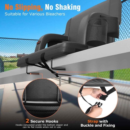 Suteck Dual-Sided Heated Stadium Seats for Bleachers with Back Support, 25" Portable Heated Bleacher Seat with Backrest, 3 Heat Levels, 5 Pockets – Ideal for Outdoor Stadiums and Events - Black