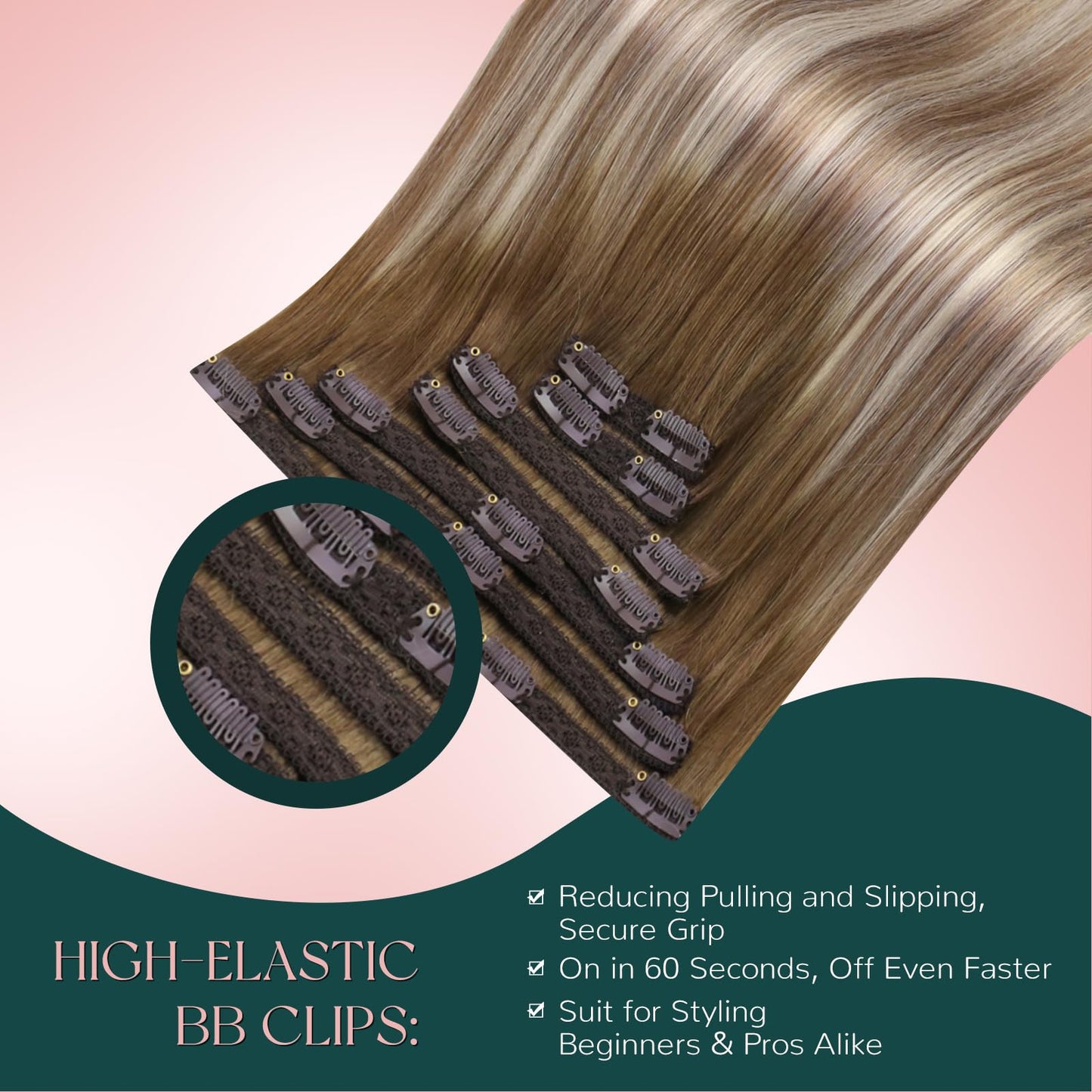 Easyouth 22 Inch Clip in Hair Extensions Real Human Hair Balayage Clip in Hair Extensions Dark Brown Mix Light Brown with Medium