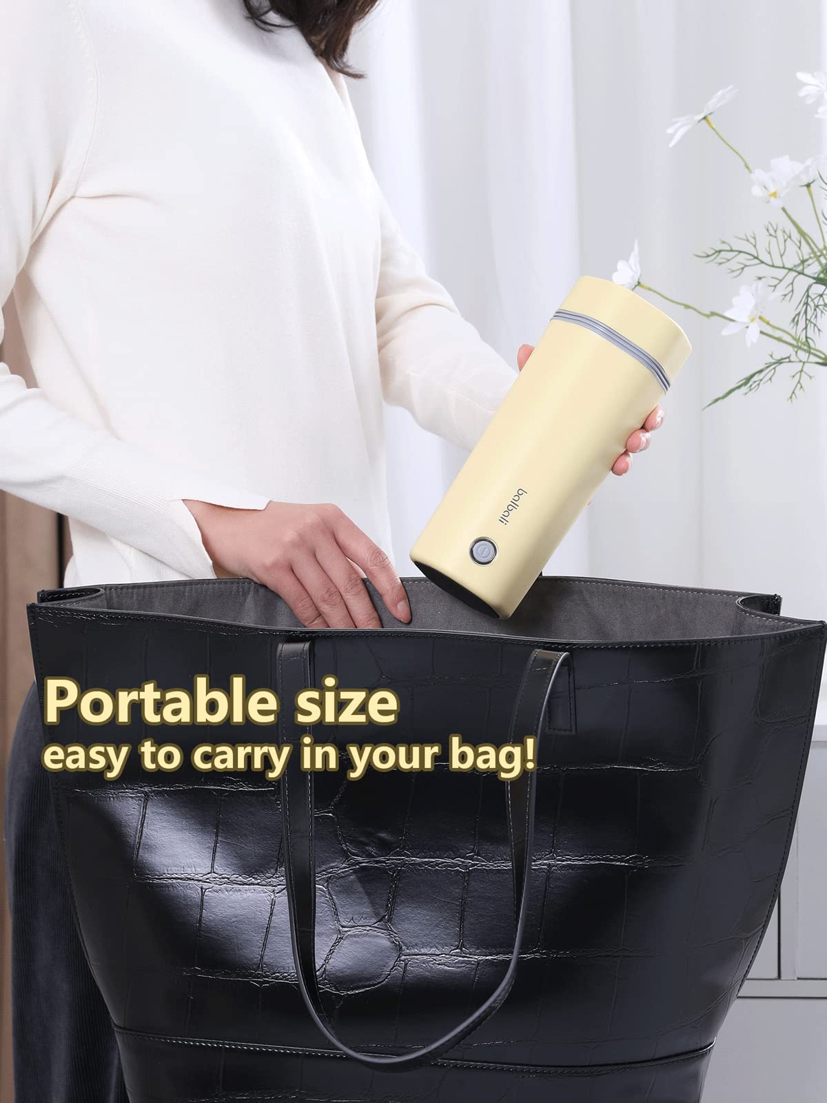 balbali Travel Kettle - 12oz Portable Electric Kettle for Boiling Water - Self Heating Cup/Thermos - Single Size Personal Tea Maker -Hot Water Boiler/Heater/Warmer - Yellow