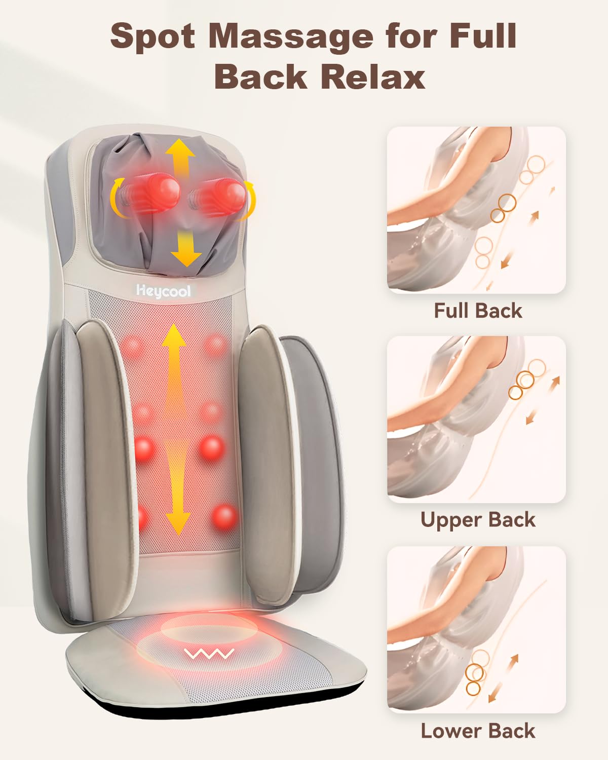 Heycool Shiatsu Neck Back Massager with Heat, 2025 Upgraded Massage Chiar Pad with Height Adjustment, Compression, Vibration, Full Body Seat Massager for Home, Office