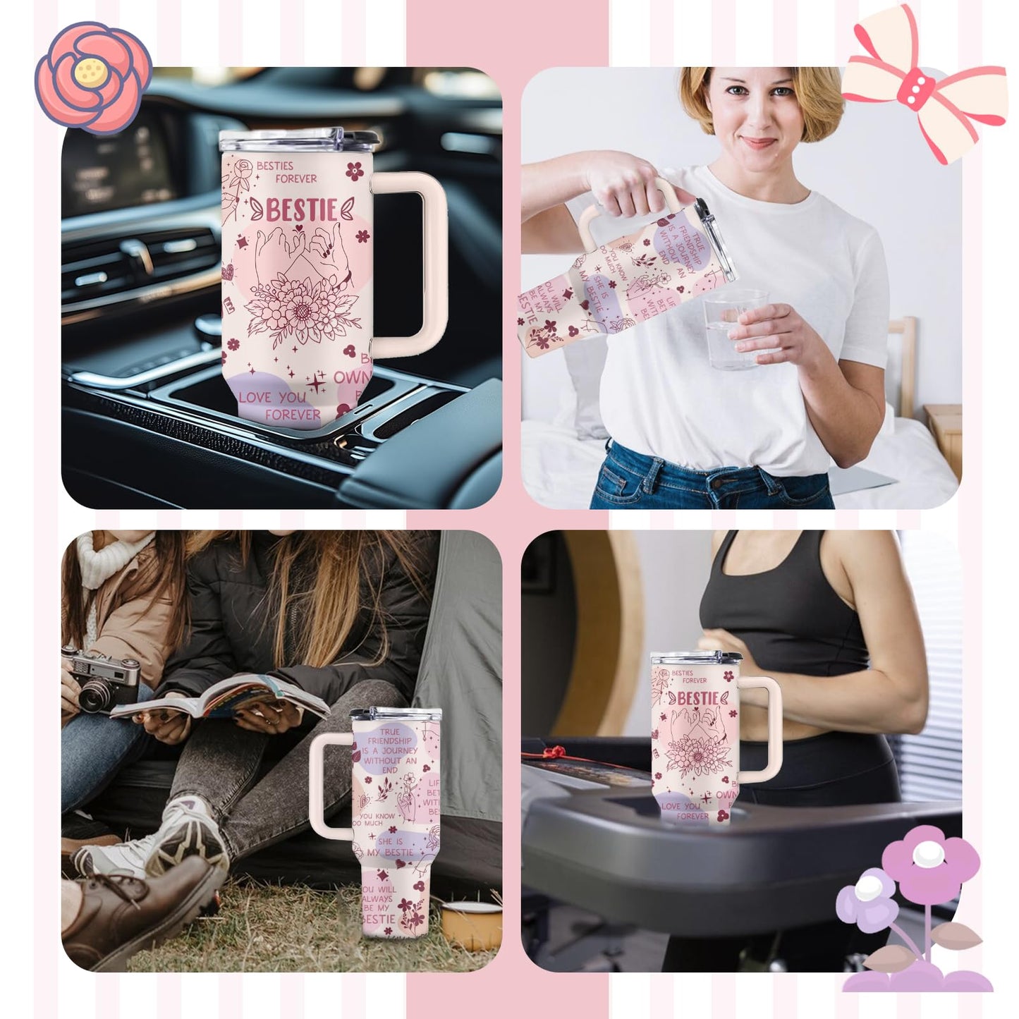 Uibunoo Bestie Gifts for Women, 40 Oz Bestie Stainless Steel Tumbler with Handle & Straw, Friends Tumbler, Bestfriend Gift, Bestfriend Birthday Gift, Friends Cup for Her Women Bff Female, 1 PCS