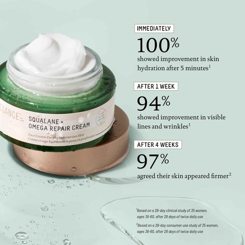 BIOSSANCE Squalane + Omega Repair Cream - Ultra-Moisturizing Face Cream - Skin Care with Hyaluronic Acid, Ceramides, Squalane - Ideal for Dry & Sensitive Skin, Intense Hydration Moisturizer - 1.7oz