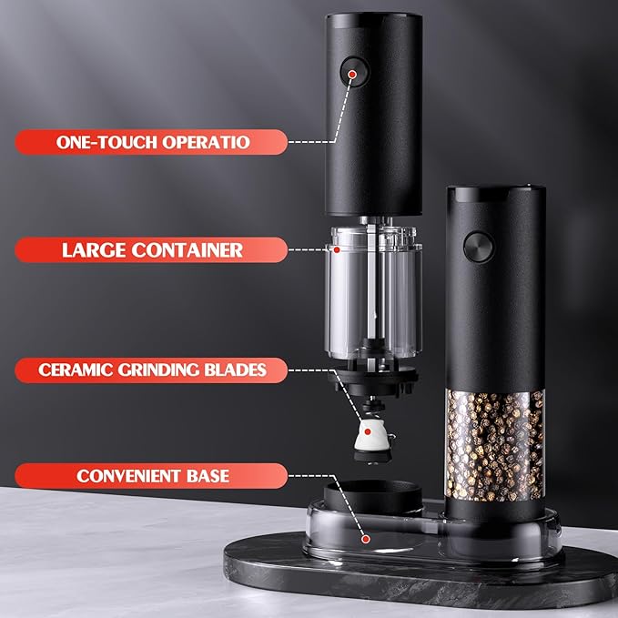 Electric Salt and Pepper Grinder Set Automatic Battery Pepper Mill Shakers Adjustable Coarseness Upgraded Larger Capacity with Led Home and Kitchen Appliances Christmas Gifts for Women